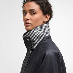 Barbour Womens Wren Waxed Jacket Royal Navy / Navy Gingham Check