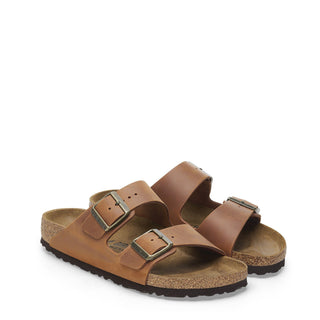 Birkenstock Womens Arizona Oiled Leather Narrow Sandal Cognac - Parasol Store