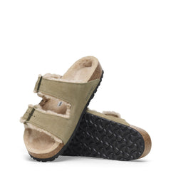 Birkenstock Womens Arizona Shearling Suede Leather Narrow Fit Taupe - Parasol Store