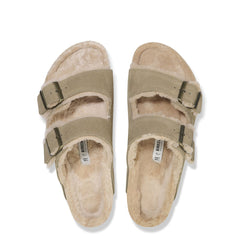 Birkenstock Womens Arizona Shearling Suede Leather Narrow Fit Taupe - Parasol Store