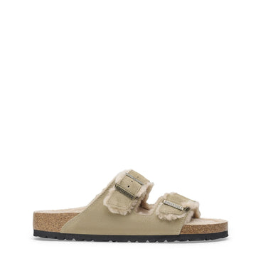 Birkenstock Womens Arizona Shearling Suede Leather Narrow Fit Taupe - Parasol Store