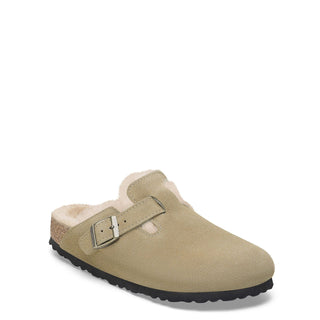 Birkenstock Womens Boston Shearling Suede Leather Narrow Fit Taupe - Parasol Store