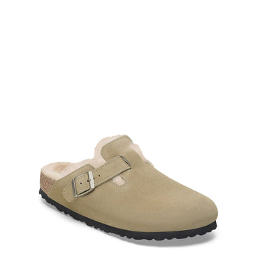 Birkenstock Womens Boston Shearling Suede Leather Narrow Fit Taupe - Parasol Store