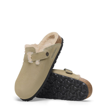 Birkenstock Womens Boston Shearling Suede Leather Narrow Fit Taupe - Parasol Store
