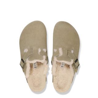 Birkenstock Womens Boston Shearling Suede Leather Narrow Fit Taupe - Parasol Store