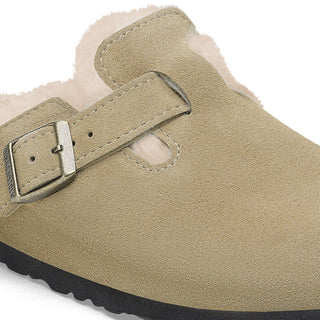 Birkenstock Womens Boston Shearling Suede Leather Narrow Fit Taupe - Parasol Store