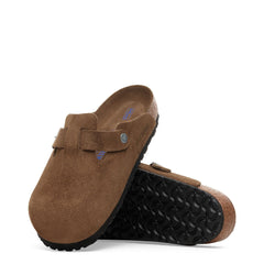 Birkenstock Womens Boston Soft Footbed Suede Leather Narrow Fit Dark Tea Tonal - Parasol Store