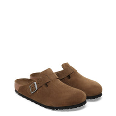 Birkenstock Womens Boston Soft Footbed Suede Leather Narrow Fit Dark Tea Tonal - Parasol Store