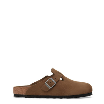 Birkenstock Womens Boston Soft Footbed Suede Leather Narrow Fit Dark Tea Tonal - Parasol Store