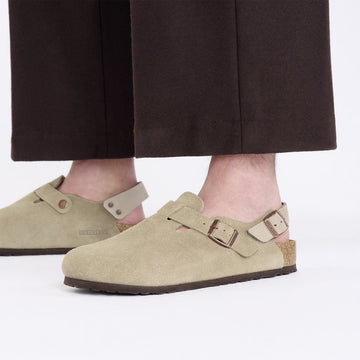 Birkenstock Womens Tokio Suede Leather Clog Narrow Fit Taupe