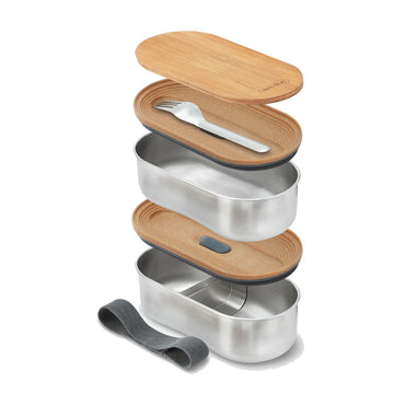 Black + Blum Stainless Steel Double Bento Box Almond/Grey - Parasol Store