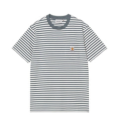 Carhartt WIP S/S Ezra Pocket T-Shirt Stripe Cozy Blue / Wax - Parasol Store