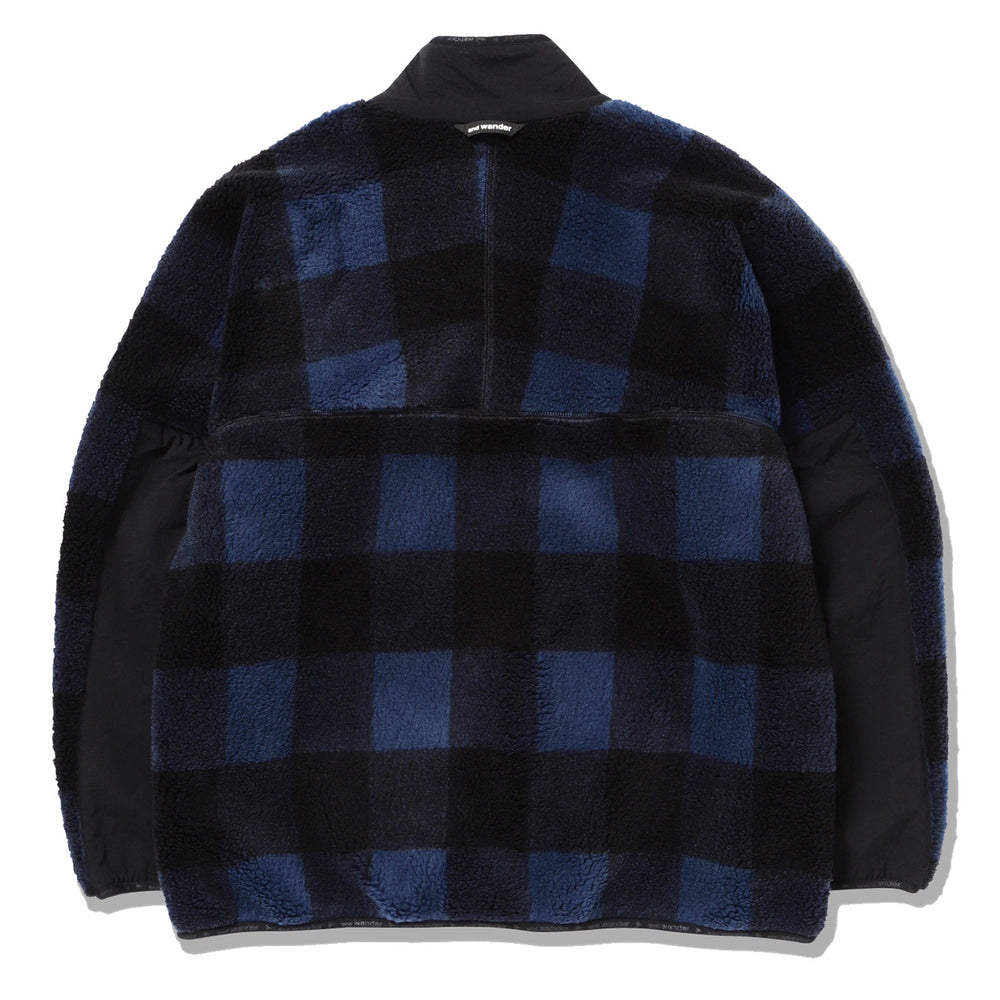 And Wander Check Boa Jacket Blue And Wander