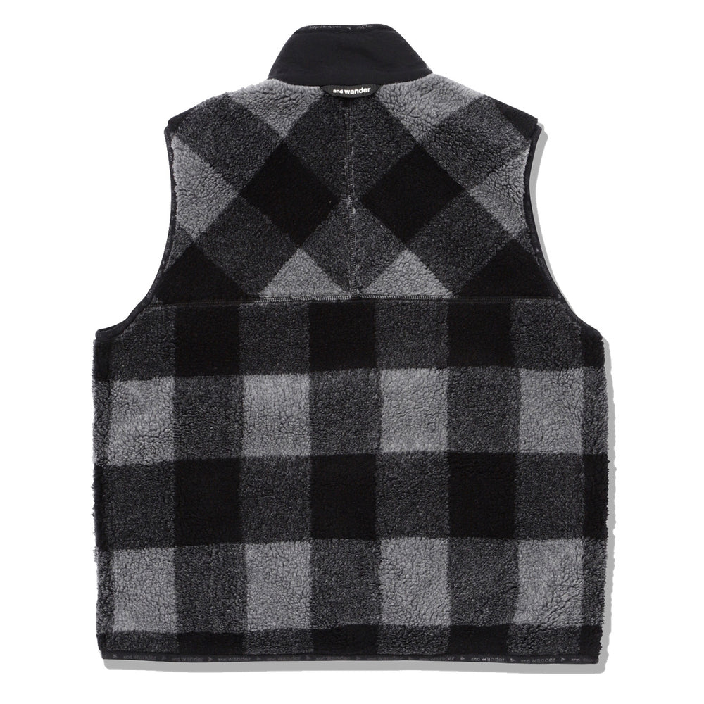 And Wander Womens Check Boa Vest Gray And Wander
