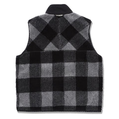 And Wander Womens Check Boa Vest Gray And Wander