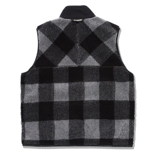 And Wander Womens Check Boa Vest Gray And Wander