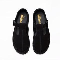 Clarks Originals Womens The Trek Wedge T-Bar Black Suede - Parasol Store