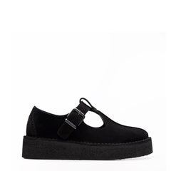 Clarks Originals Womens The Trek Wedge T-Bar Black Suede - Parasol Store