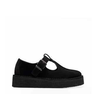 Clarks Originals Womens The Trek Wedge T-Bar Black Suede - Parasol Store