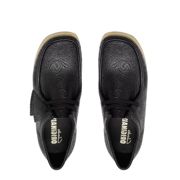 Clarks Wallabee Shoe Black Embossed