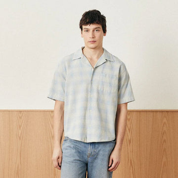 Corridor Linen Plaid S/S Shirt Light Blue