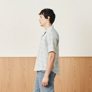 Corridor Linen Plaid S/S Shirt Light Blue