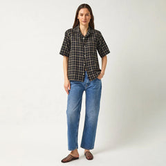 Corridor Wavy Linen S/S Shirt Navy - Parasol Store