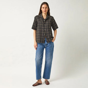 Corridor Wavy Linen S/S Shirt Navy - Parasol Store