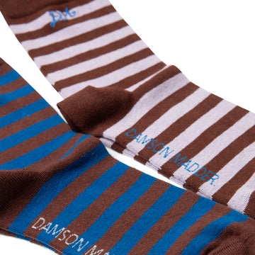 Damson Madder 2 Pack Socks Mixed Choc Stripe Multi