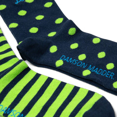 Damson Madder 2 Pack Socks Navy / Green Stripe / Spot - Parasol Store