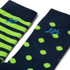 Damson Madder 2 Pack Socks Navy / Green Stripe / Spot - Parasol Store