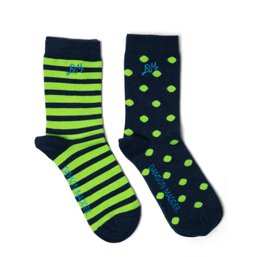 Damson Madder 2 Pack Socks Navy / Green Stripe / Spot