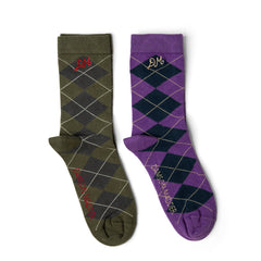 Damson Madder 2 Pack Socks Olive / Purple Argyle Multi