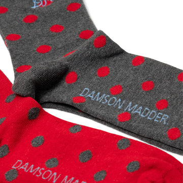 Damson Madder 2 Pack Socks Red / Charcoal Spot - Parasol Store