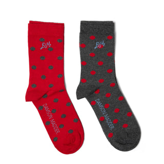 Damson Madder 2 Pack Socks Red / Charcoal Spot - Parasol Store