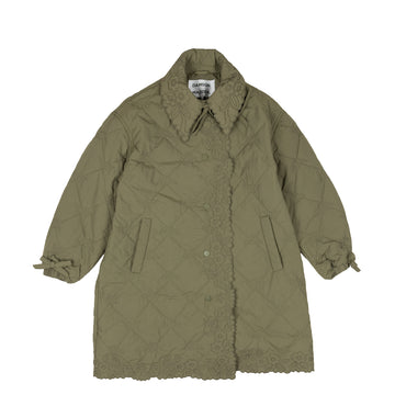 Damson Madder Avery Embroidered Quilted Coat Olive