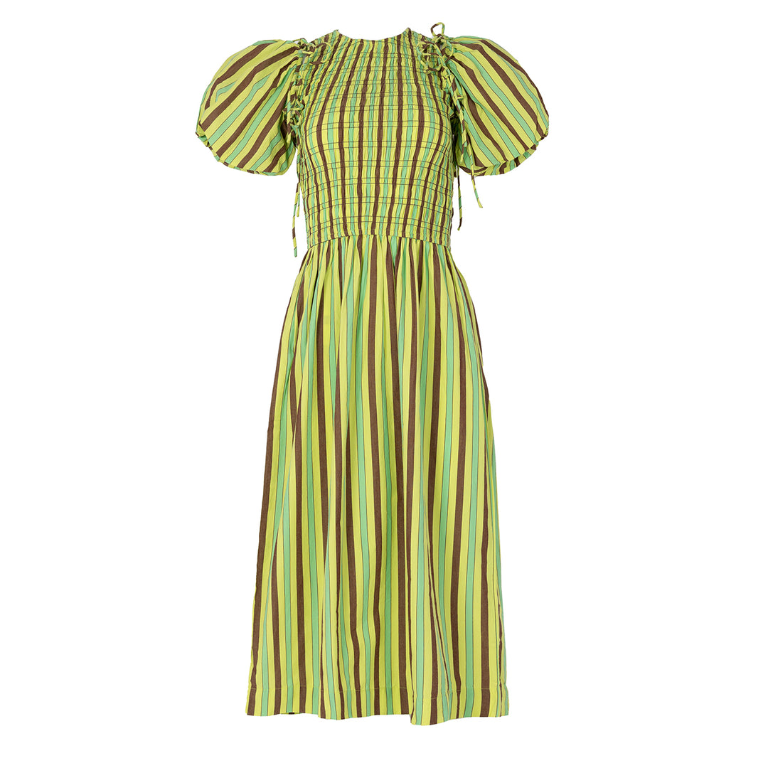 Damson Madder Becca Midi Dress Tropical Business Stripe - Parasol Store