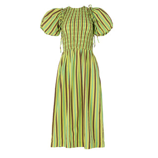 Damson Madder Becca Midi Dress Tropical Business Stripe - Parasol Store