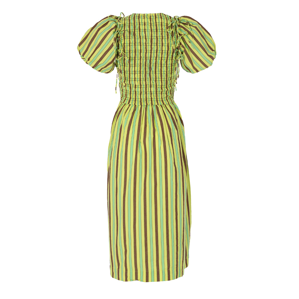 Damson Madder Becca Midi Dress Tropical Business Stripe - Parasol Store