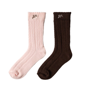 Damson Madder Calf Length 2 Pack Pointelle Socks Choc & Purple - Parasol Store