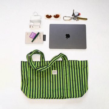 Damson Madder Canvas Tote Navy Lime Stripe - Parasol Store