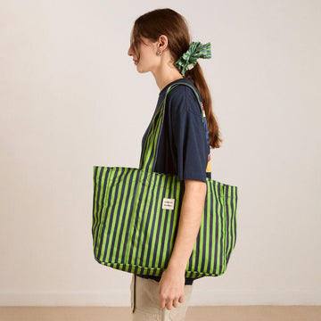 Damson Madder Canvas Tote Navy Lime Stripe - Parasol Store