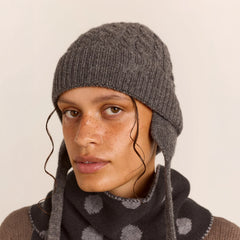 Damson Madder Cashmere Mix Turn Up Tie Beanie Charcoal