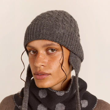 Damson Madder Cashmere Mix Turn Up Tie Beanie Charcoal