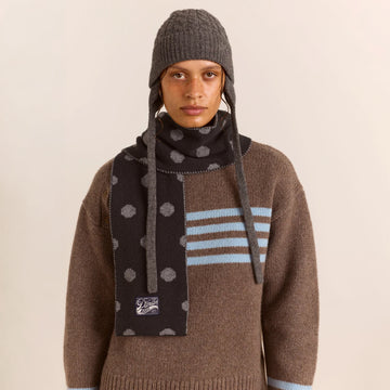 Damson Madder Cashmere Mix Turn Up Tie Beanie Charcoal