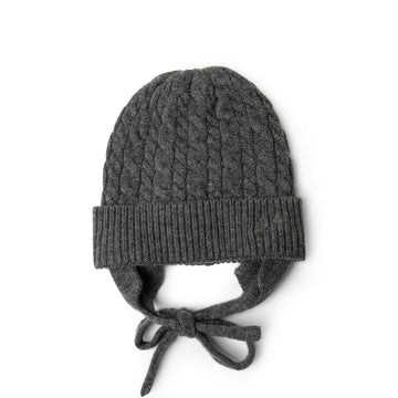 Damson Madder Cashmere Mix Turn Up Tie Beanie Charcoal
