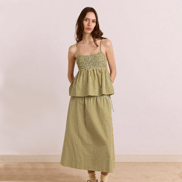 Damson Madder Caspia Volume Midi Skirt Basil