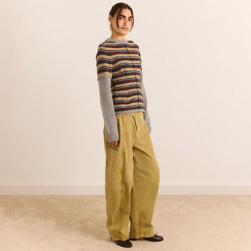 Damson Madder Clara Double Sleeve Merino Wool Jumper Stripe Multi
