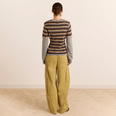 Damson Madder Clara Double Sleeve Merino Wool Jumper Stripe Multi