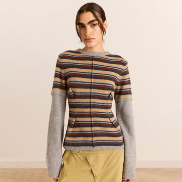 Damson Madder Clara Double Sleeve Merino Wool Jumper Stripe Multi